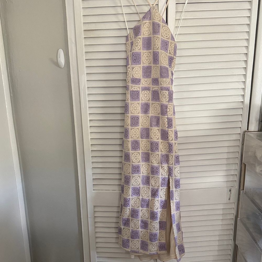 Elegant Backless Purple and Cream Dress